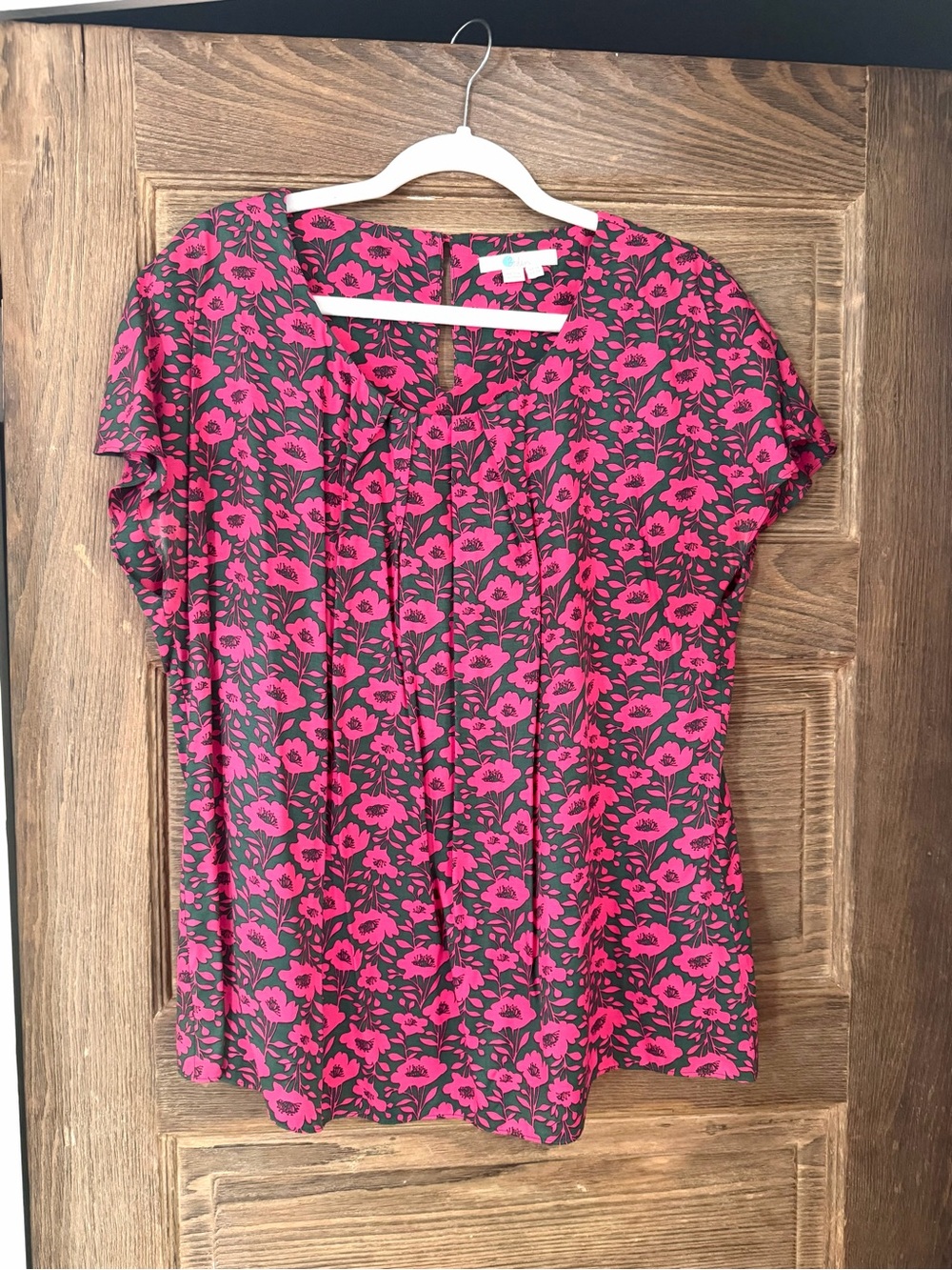 Boden Short Sleeve Floral Pleated Neck Silk Blend Blouse Size 14